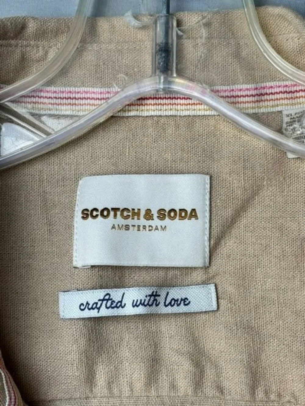 Scotch & Soda Amsterdam Men's XL Beige Linen Blend Camo Button Shirt